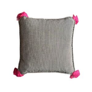 Pais Black and White Accent Pillow Whipstitch Detail Handmade Peru Pink Tassels